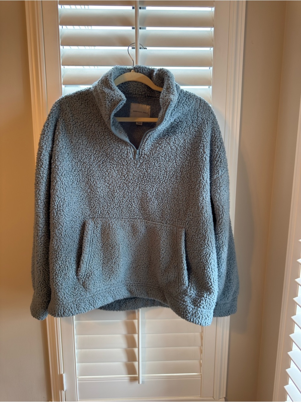 American Eagle Outfitters Light Blue Sherpa Quarter-Zip Pullover